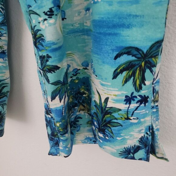 Vintage ELCC Women's Silk Tropical Pants Blue Medium Cropped Leg Beachy - Picture 6 of 9